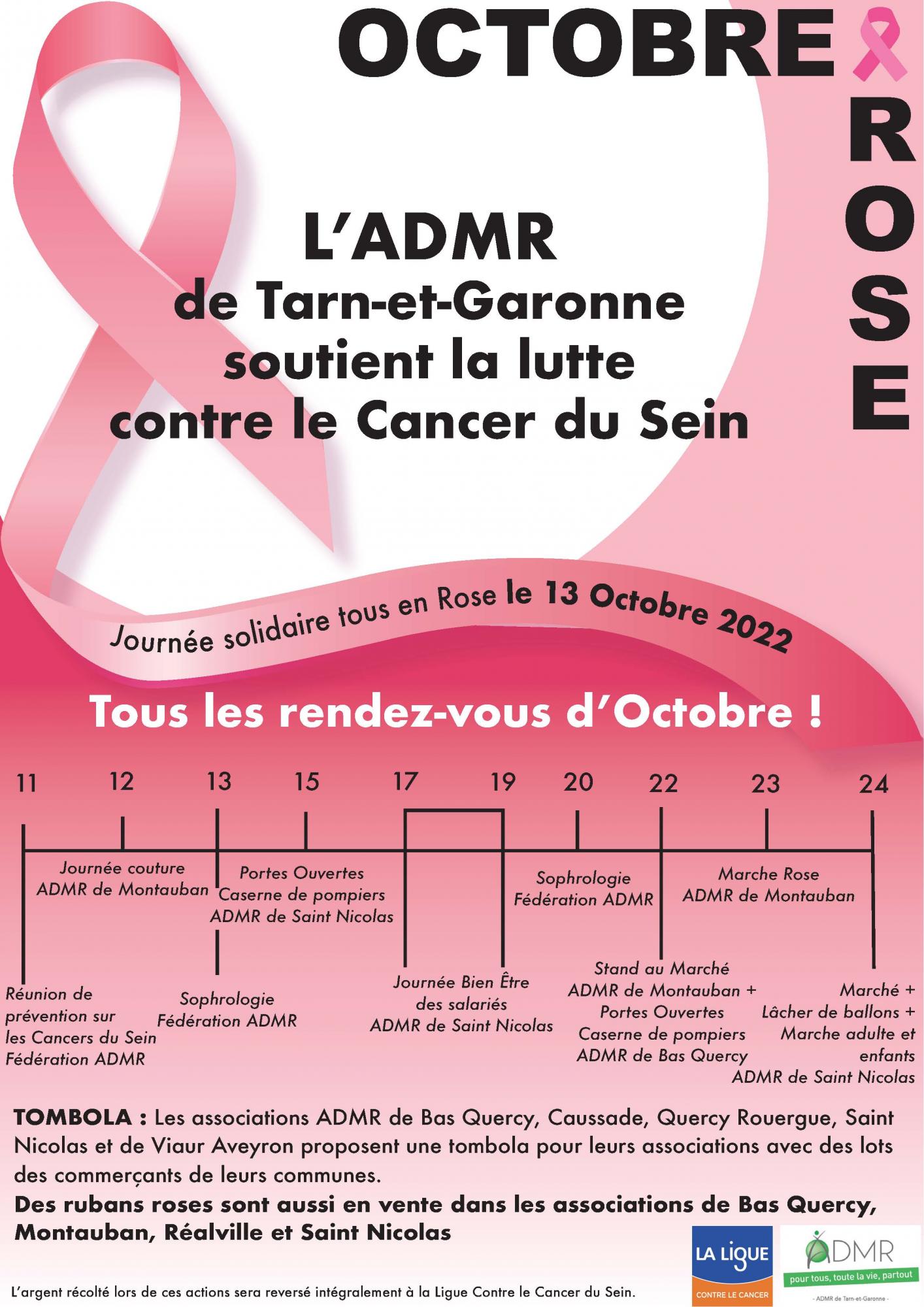 Les rendez-vous d'Octobre Rose avec l'ADMR de Tarn-et-Garonne